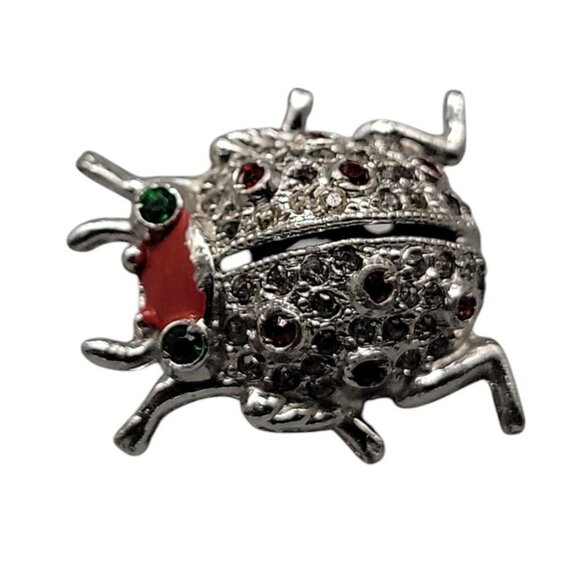 Coro Brooch Rhinestone Small Bug Pin Multicolor Silver Tone Pat Pending - Picture 4 of 10